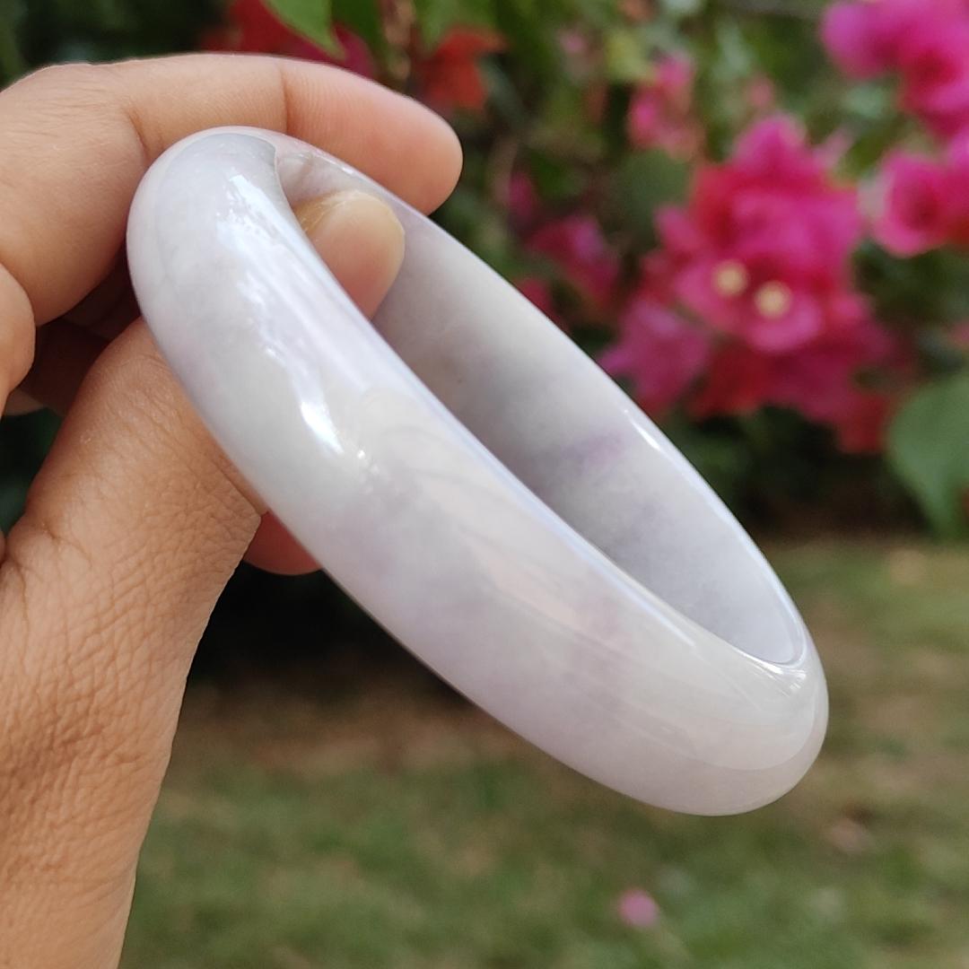 Light Lavender Natural Type A Jadeite Jade crafted with shape of Peace Bracelet Bangle, certificate weigh 60.17 grams, measurement 14.1 * 8 mm, Wrist size 57.5 mm (bangle5)