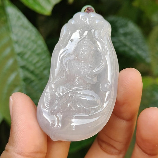 Semi Icy Rare Old School Natural Type A Jadeite Jade Pendant Necklace crafted as Manjushri Bodhisattva without Mount with certificate weigh 25.28 grams, 58 * 33.2 * 7.3 mm (pendant167)