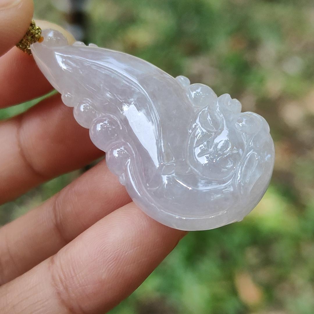 High Quality Ligh Pinkish Lavender Natural Type A Jadeite Jade crafted with Ruyi Dragon as Pendant, certificate weighs 17.85 grams, measurement 45 * 22.9 * 12.3 mm (pendant271)