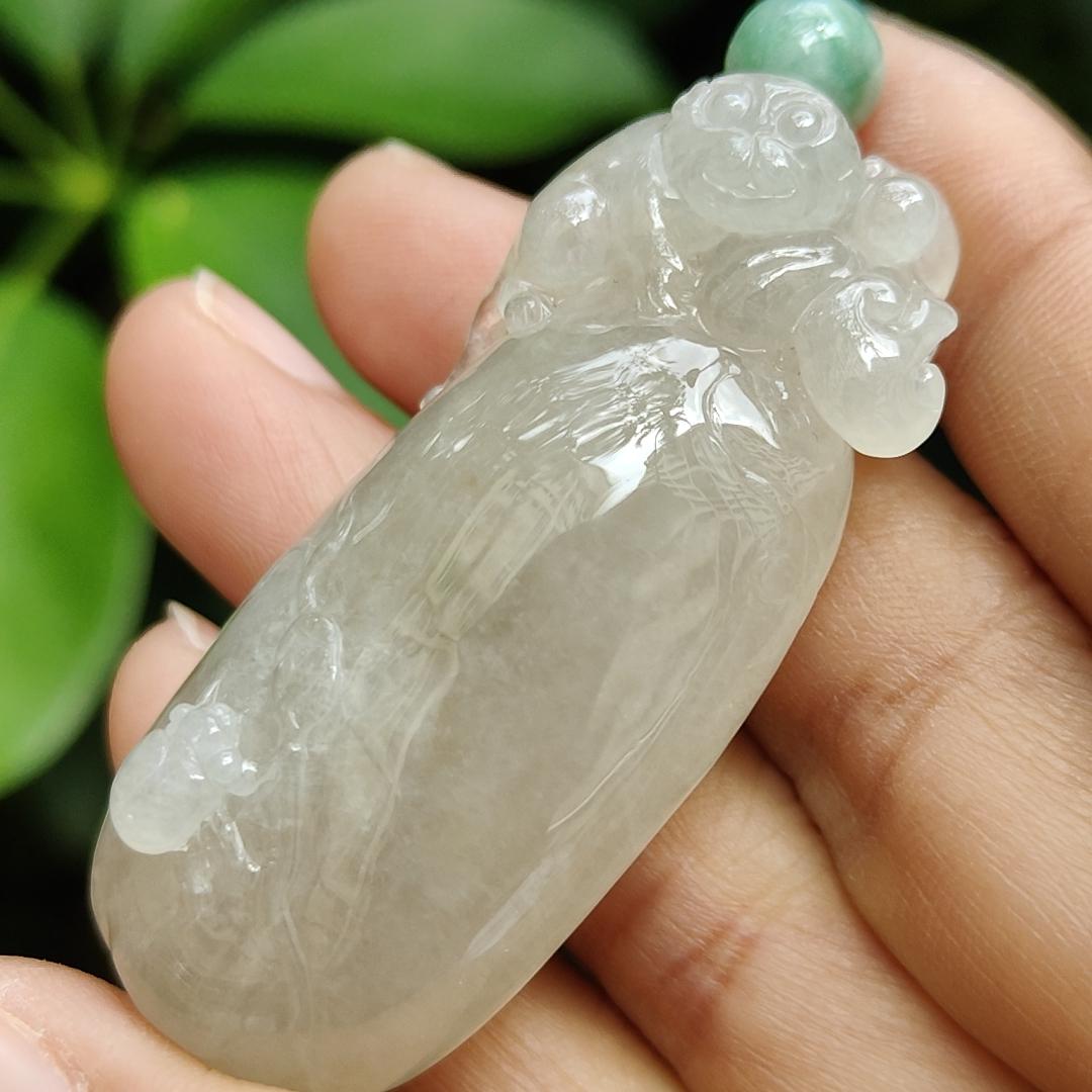 High Quality Brownish Yellow Icy Translucent Natural Type A Jadeite Jade crafted with Monkey as Pendant, certificate weighs 31.67 grams, measurement 53 * 23.6 * 13 mm (pendant295)