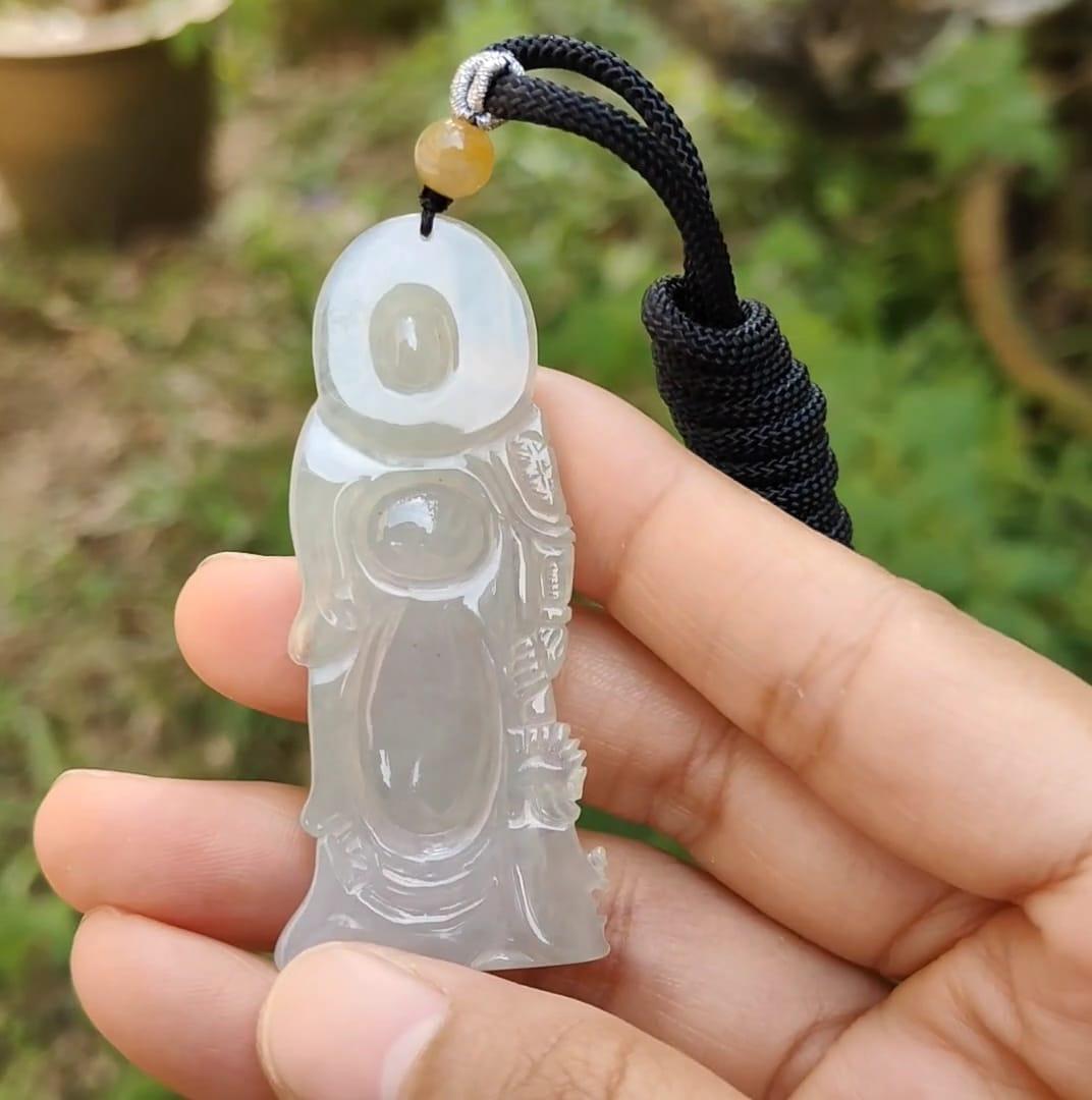 Premium Icy with good translucency Natural Type A Jadeite Pendant Necklace crafted as Guan Gong with certificate weigh 15.41 grams, 59.3 * 26 * 6.3 mm, (pendant31)