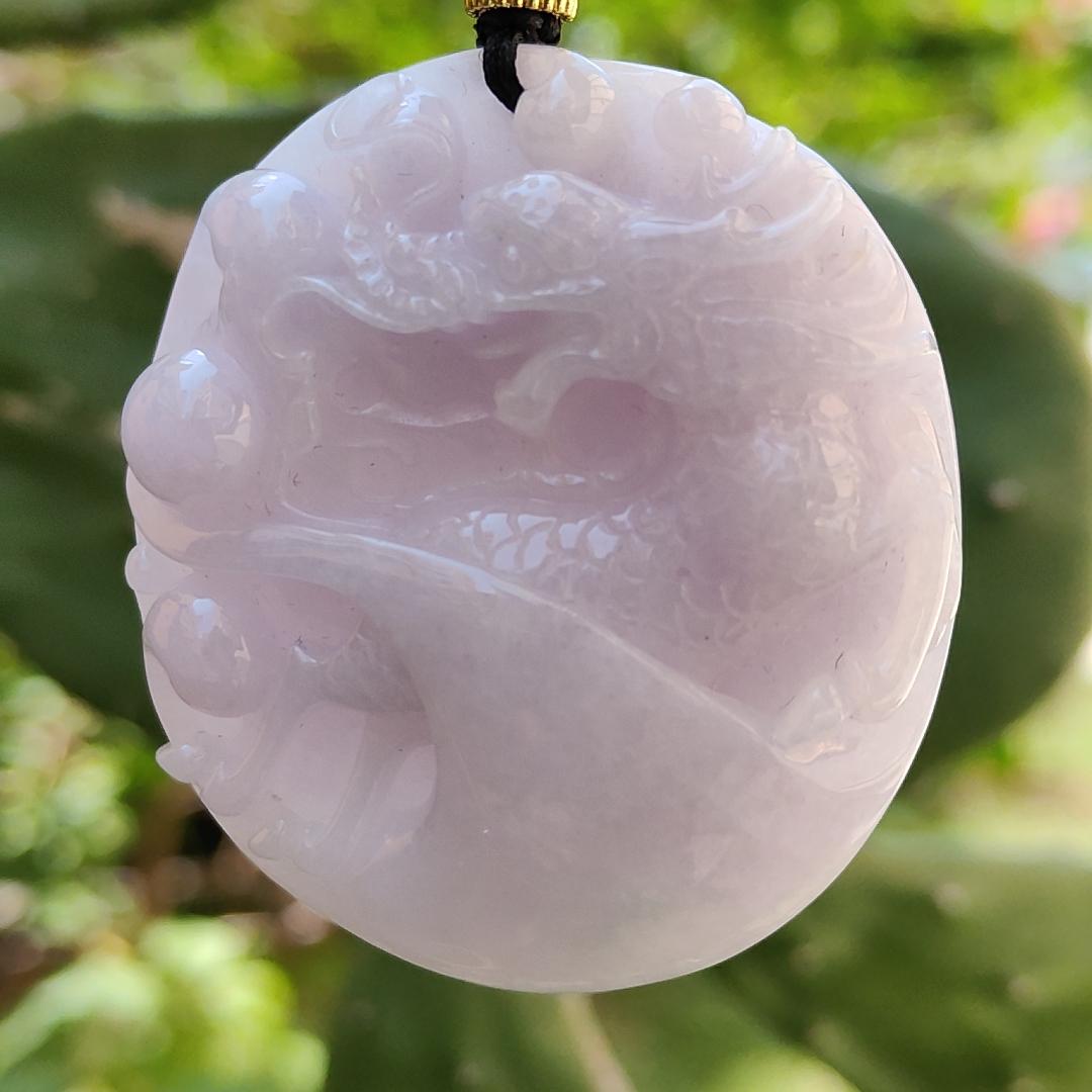 Light Lavender Qilin Natural Type A Jadeite Pendant with certificate weigh 51.04 grams, 51.3 * 46.6 * 12 mm, symbols of Auspicious, peaceful, and happy, suitable for daily wear (pendant62)