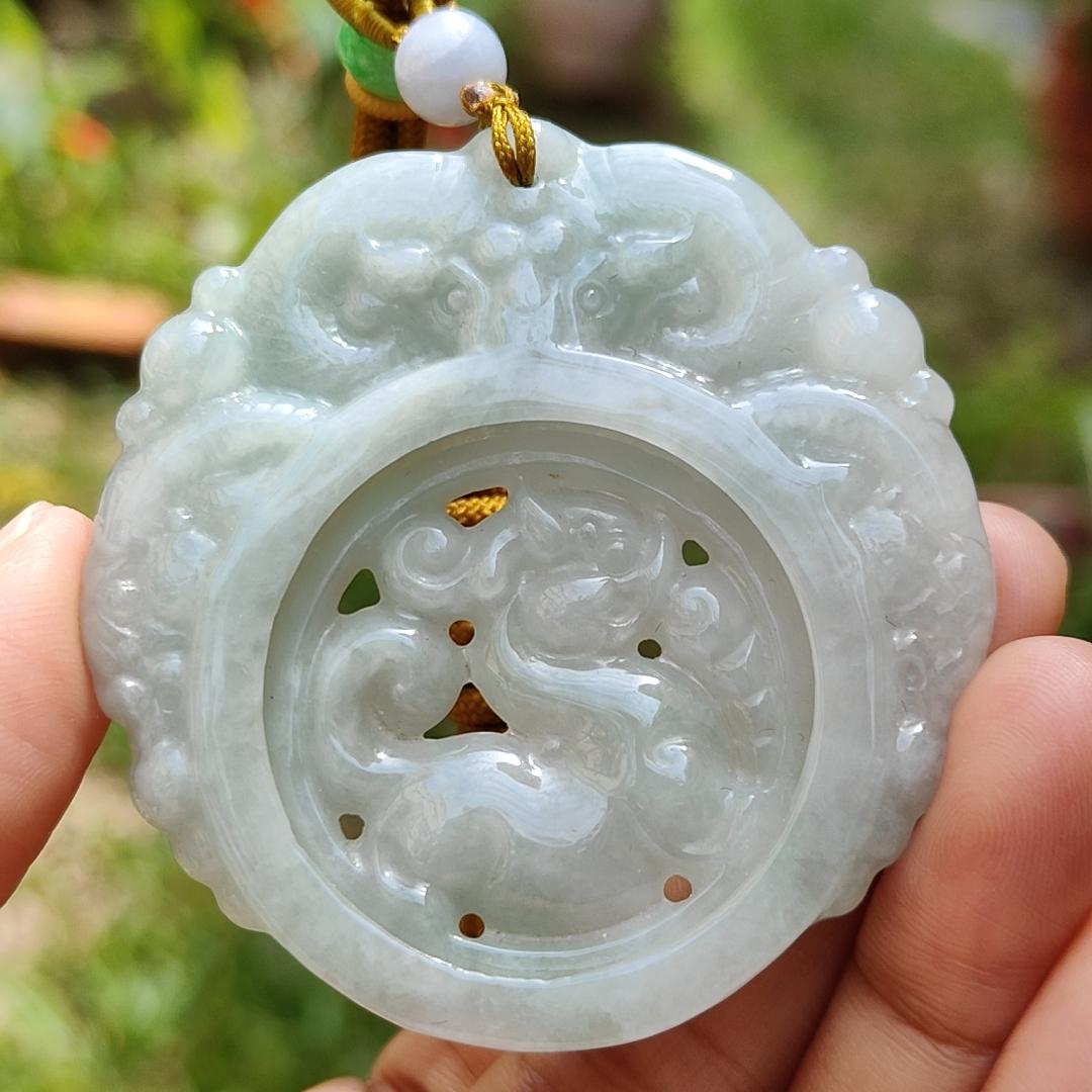 Light Green Hue Natural Type A Jadeite Jade Crafted with 3 Sheeps and Pixiu Hollow Old School Style as a Pendant with certificate weigh 30.99 grams, measurement 56.5 * 55.2 * 6 mm (pendant203)