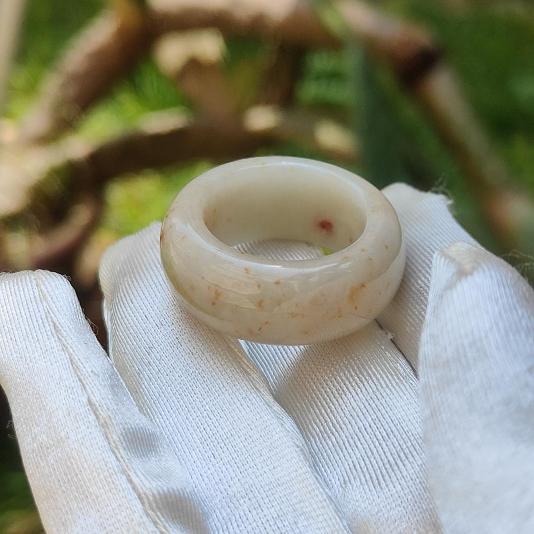 Very unique Natural Type A Jadeite Jade crafted as a ring with red and yellow patches, QIC labs approved certificate included weigh 14.5 grams, finger size 20 mm, measurement 12 * 5.7 mm (ring4)