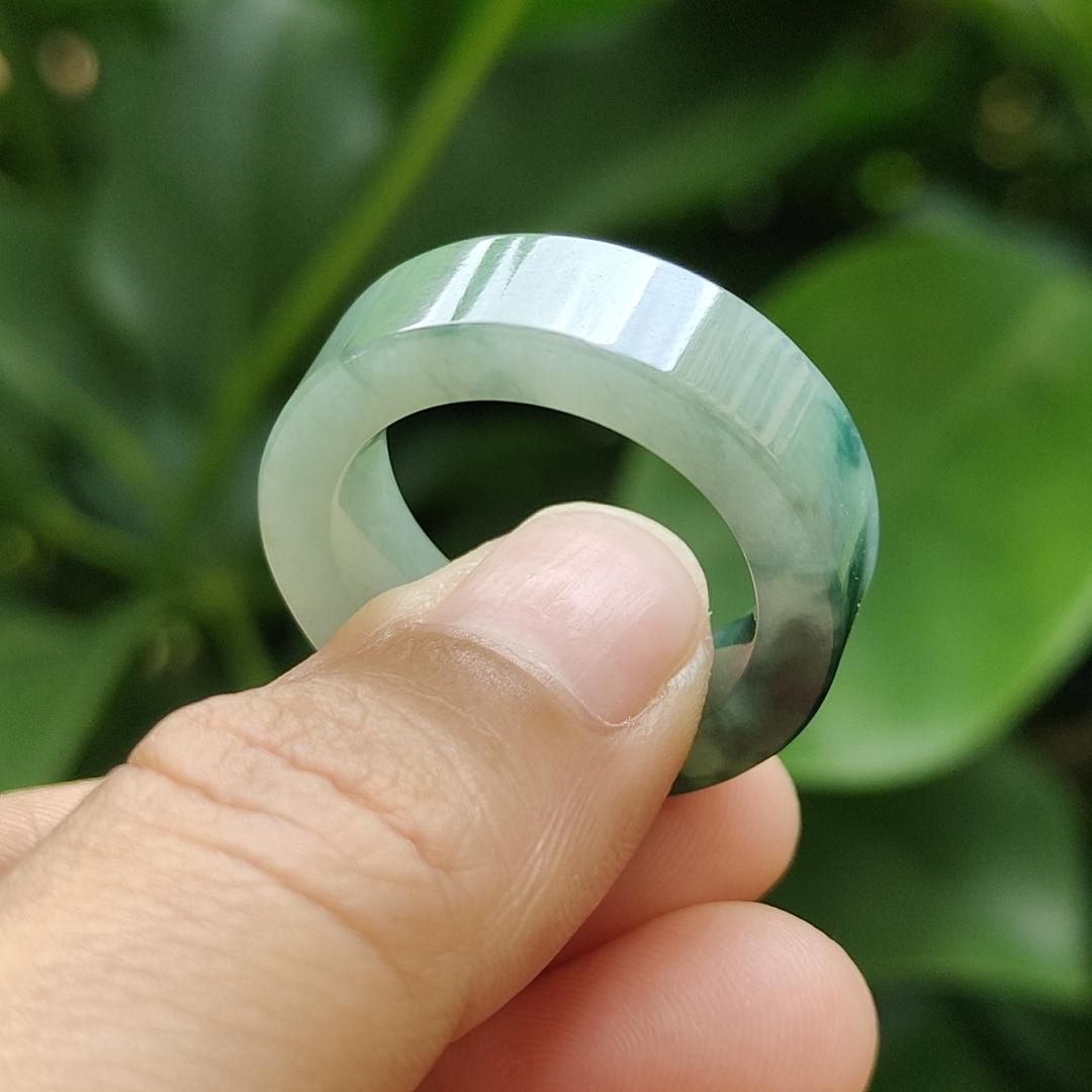 Spicy Green with Green Hue High Quality Natural Type A Jadeite Jade crafted as Ring, finger size 19mm, QIC labs approved certificate weighs 7.88 grams, measurement 7.8 * 4.5 mm (ring10)