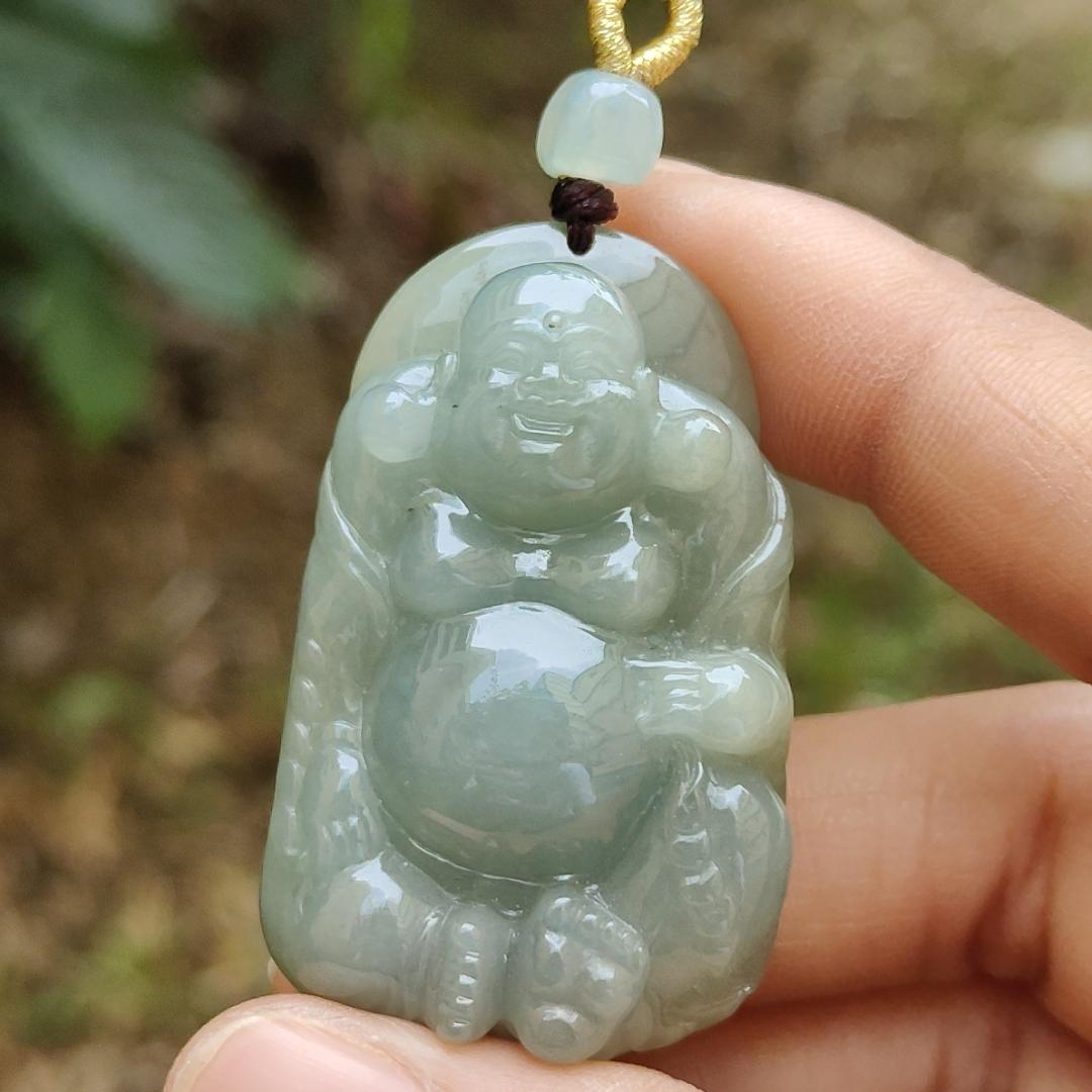 Light Green Natural Type A Jadeite Jade crafted with Milo Buddha as Pendant, certificate weighs 27.52grams, measurement 44.3 * 27.9 * 11.6 mm (pendant248)