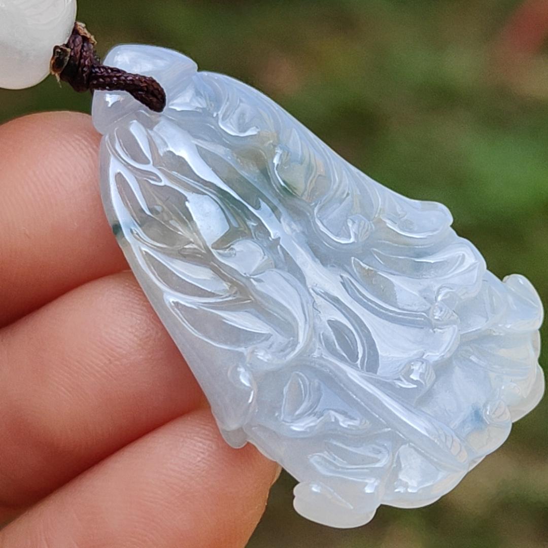 Lavender,Green and Yellow Natural Type A Jadeite Jade crafted with shape of Cabbage as Pendant , certificate weigh 8.16 grams, measurement 36.9 * 22 * 8.2 mm (pendant238)