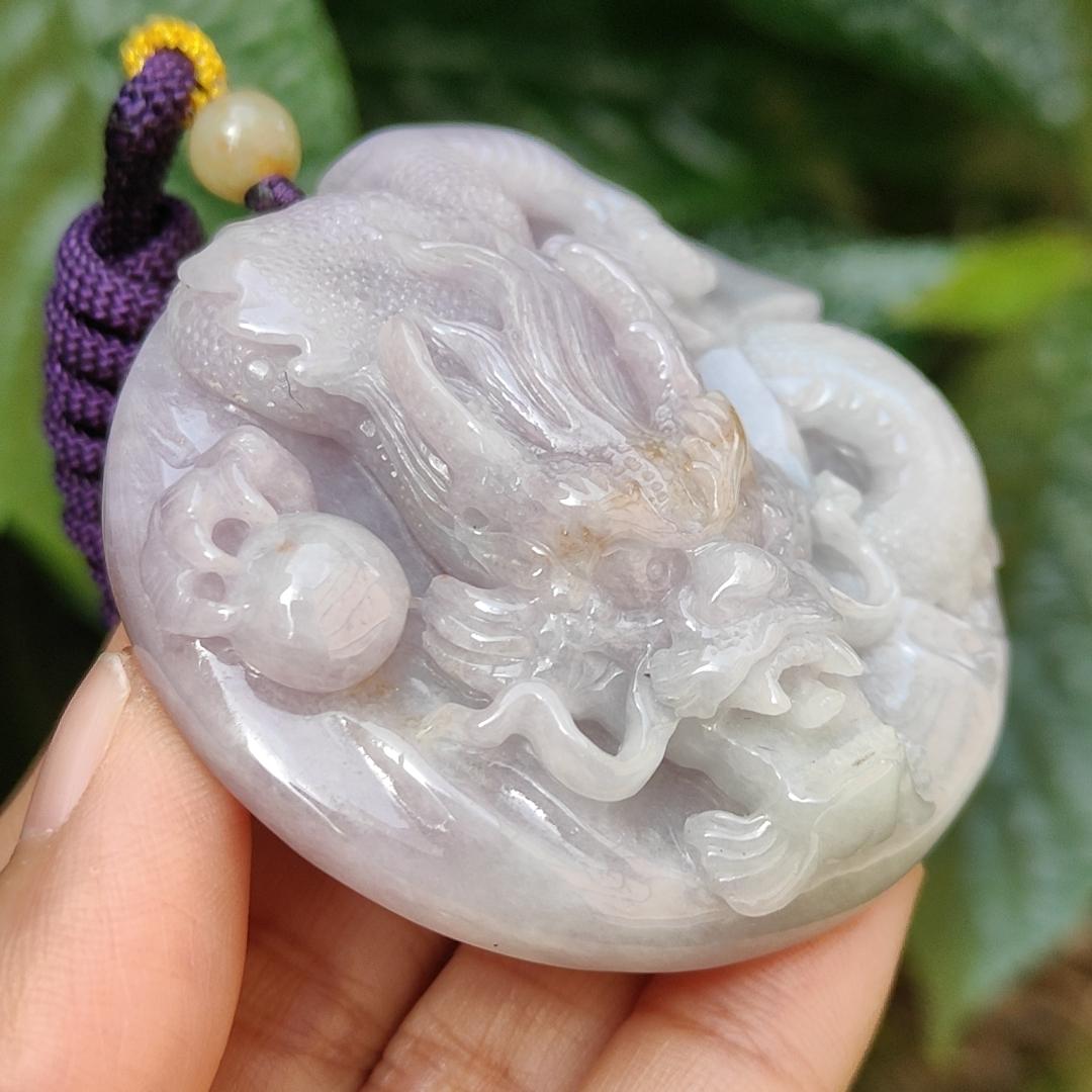 Mid-Year Special Offer Lavender with Yellow Patches Natural Type A Jadeite Jade crafted as Dragon with certificate weigh 71.76 grams, 54.8 * 54.8 * 15.8 mm (pendant170)