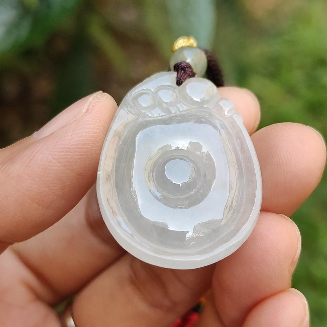 Semi Icy Translucent Natural Type A Jadeite Jade crafted with Fubei as pendant with certificate weigh 9.97 grams, measurement 34.9 * 25 * 7 mm (pendant195)