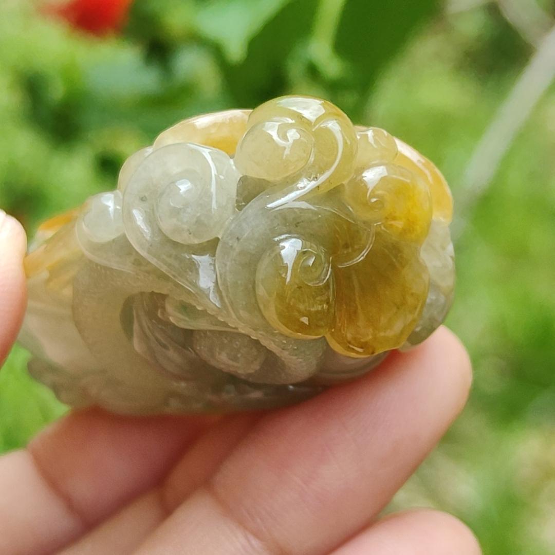 Super Rare High Quality Light Green and Yellow Natural Type A Jadeite Jade crafted with Dragonfly and Ruyi as Pendant, certificate weighs 60.60 grams, measurement 60 * 32.1 * 22.3 mm (pendant260)