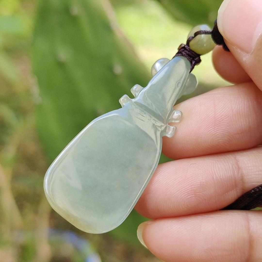 Semi Icy Rare Yellow and Green Natural Type A Jadeite Jade crafted as Ruyi musical instrument pipa as Pendant with certificate weigh 9.08 grams, measurement 45.3 * 18.7 * 6.6 mm (pendant226)