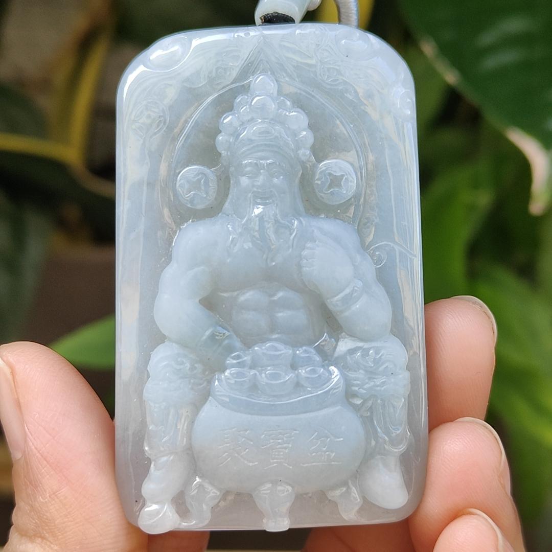 Fortune God with Heng Ong Huat Type A Natural Jadeite Jewelry Pendant with NGI Gemstone report pendant weight 56.18 gram , 59.45 * 37.1 * 10.26 mm - Translucent faint greenish blue (pendant141)