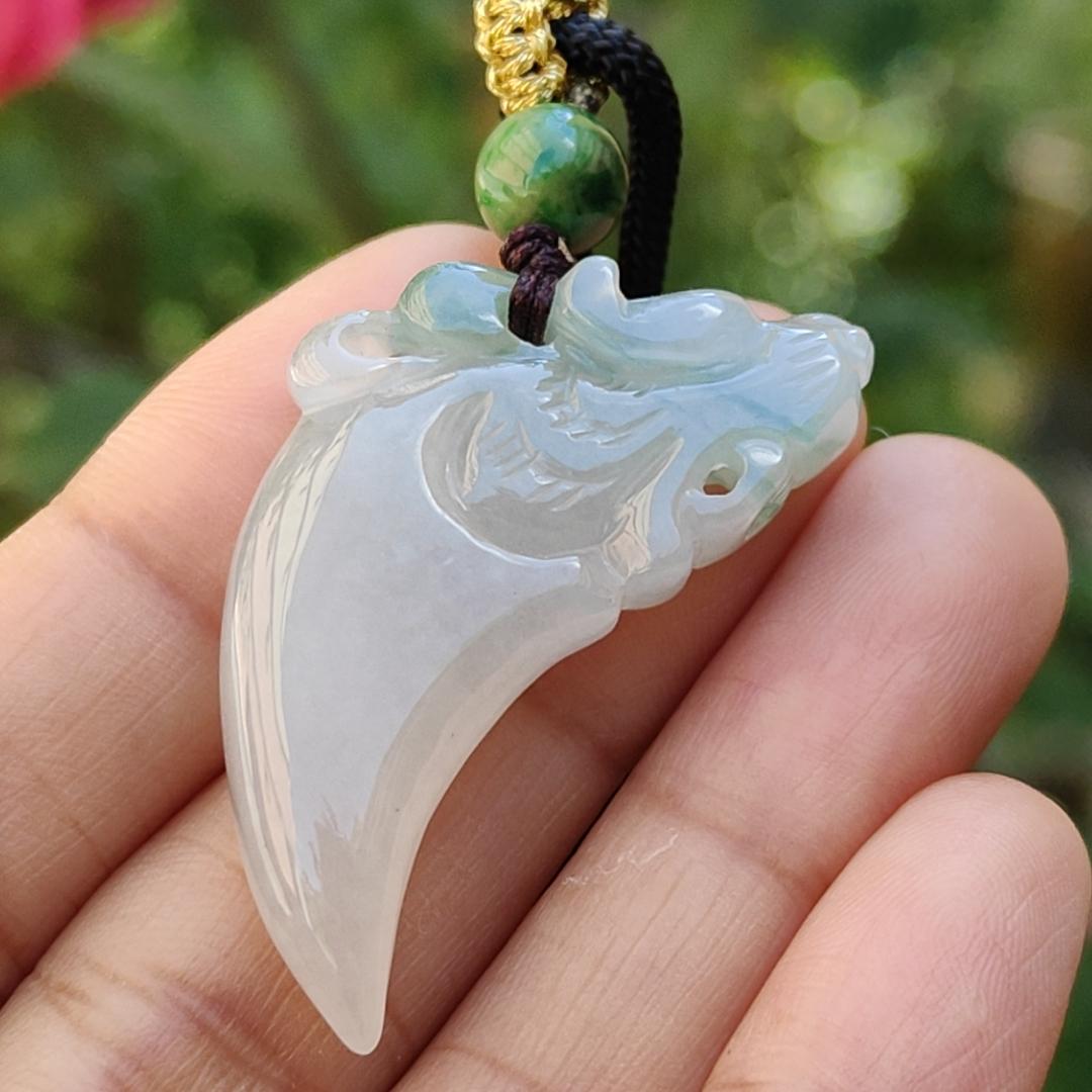 #Sold - Beautiful crafted dragon teeth Natural Type A Jadeite Pendant with certificate weigh 9.21 grams, 39 * 26 * 7.1 mm, symbolism Peace and auspiciousness The spirit of courage and adventure, suitable for daily wear (pendant72)