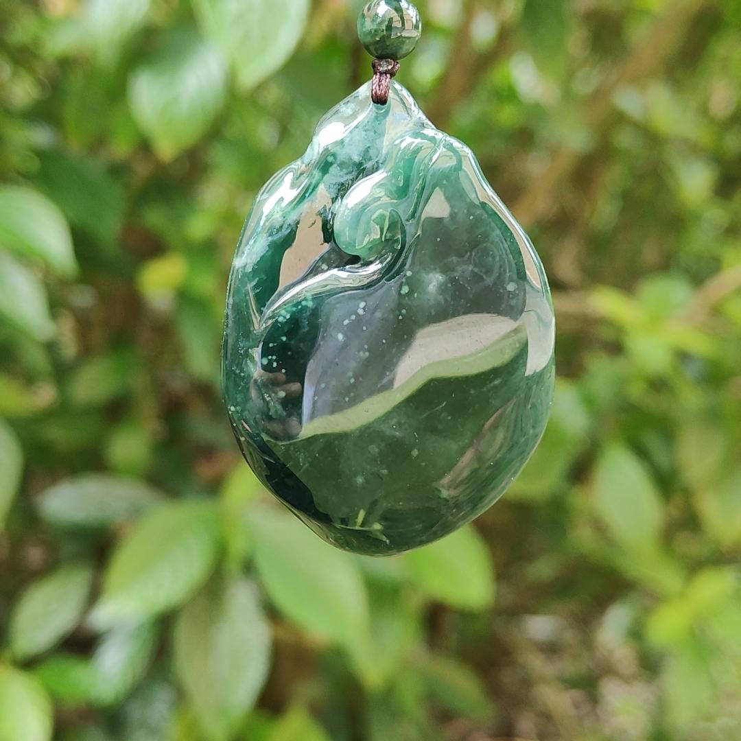 Carved as the fisherman benefits rare green Natural Type A Jadeite with certificate QIC approved labs pendant weight 53.87 grams, 54.6 * 38.2 * 12.7 mm