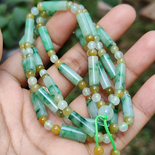 Green, Yellow, Semi Icy White Mix Beads Natural Type A Jadeite Jade as Bracelet or Necklace for your pendant with certificate weigh 31.94 grams. (bracelet18)