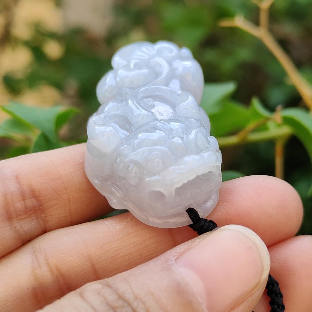 Light Lavender Natural Type A Jadeite Pendant carved as Pixiu with ruyi symbols of Joy and good luck, certificate included weigh 26.95 grams, 45.8 * 23.8 * 12.8 mm, suitable for daily wear boosting your luck (pendant75)