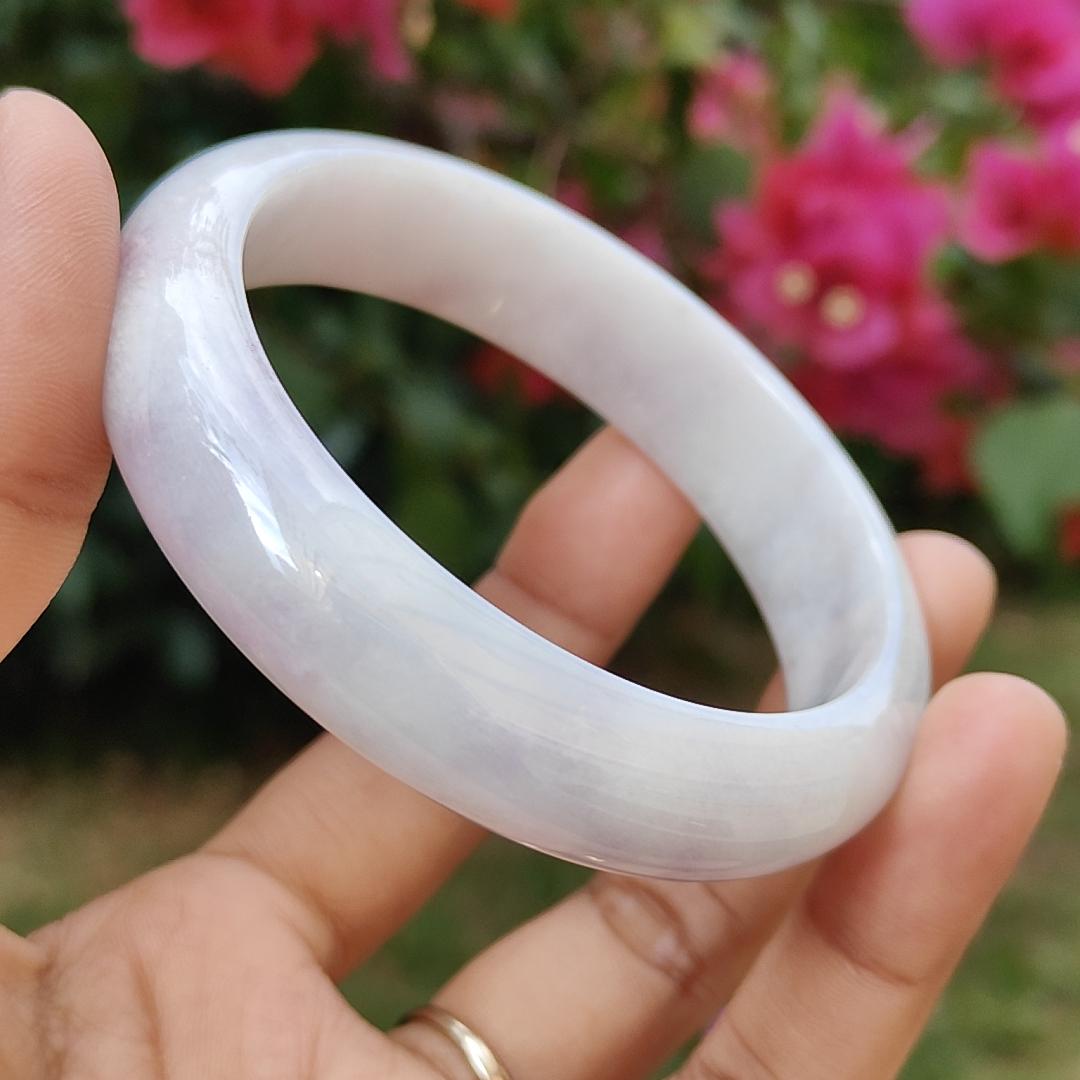 Light Lavender Natural Type A Jadeite Jade crafted with shape of Peace Bracelet Bangle, certificate weigh 60.17 grams, measurement 14.1 * 8 mm, Wrist size 57.5 mm (bangle5)