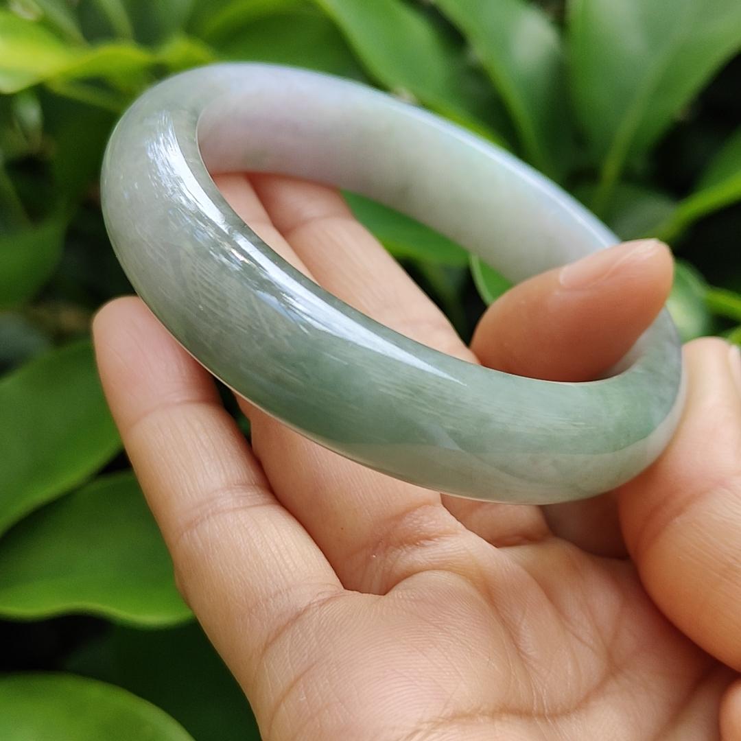 High Quality Light Lavender, Light Green Natural Type A Jadeite Jade Peace Bangle Wrist Size 53.7 mm, certificate weighs 55.94 grams, Width 13.2 Thickness 8 mm (bangle10)