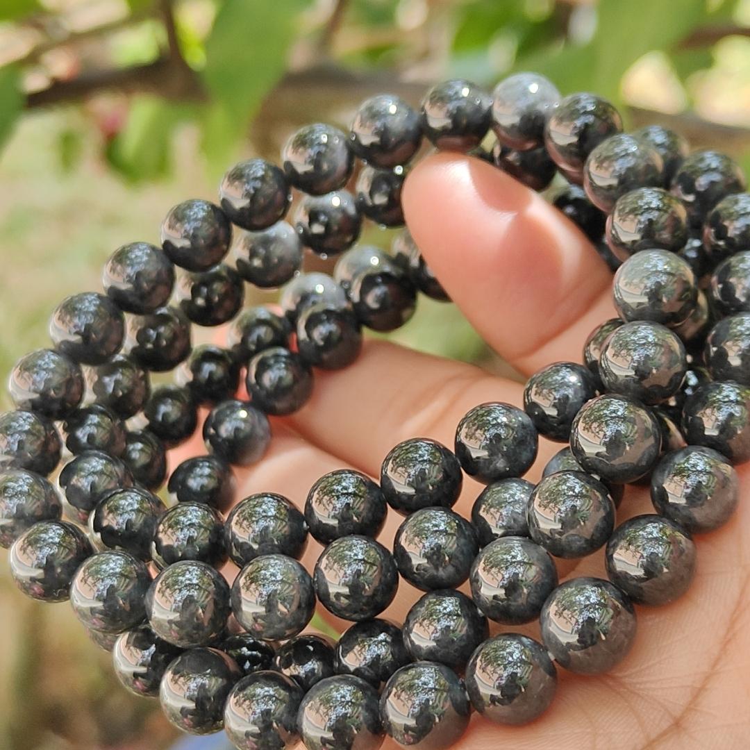 Quality Black Natural Type A Jadeite Jade crafted as 7.8mm * 98 beads as necklace or bracelet with certificate weigh 84.08 grams (bracelet21)