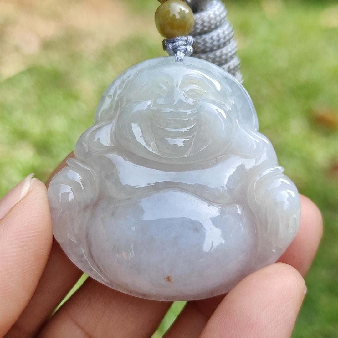 Quality Semi Translucent Natural Type A Jadeite Jade crafted as Milo Buddha as Pendant, certificate weighs 12.57 grams, measurement 37.5 * 38.9 * 6.3 mm (pendant275)