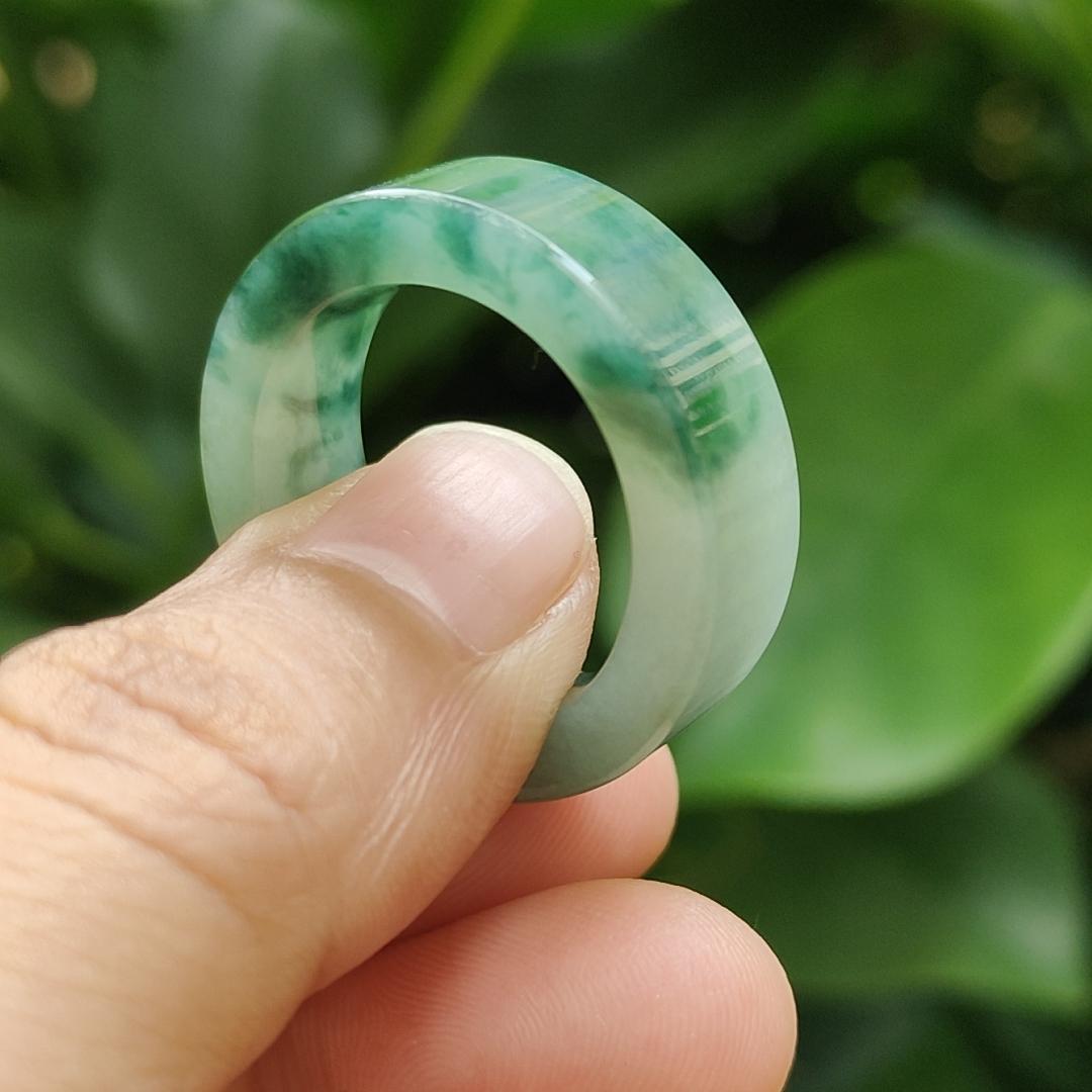 Spicy Green with Green Hue High Quality Natural Type A Jadeite Jade crafted as Ring, finger size 19mm, QIC labs approved certificate weighs 7.88 grams, measurement 7.8 * 4.5 mm (ring10)