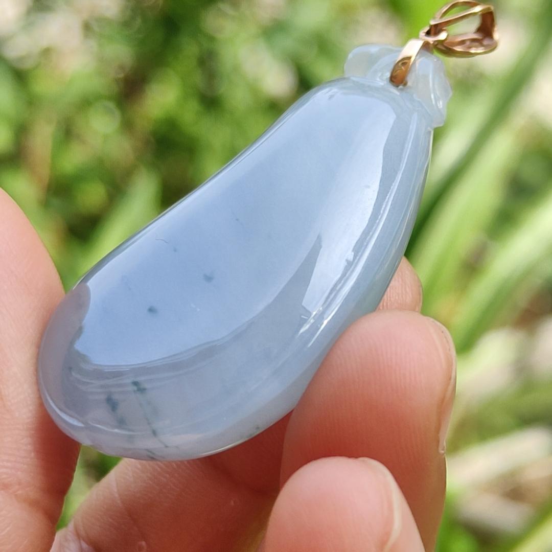 High Quality Light Lavender with Light Green Natural Type A Jadeite Jade crafted as shape of Fugua set with 18k Gold Clasp as Pendant, certificate weighs 23.61 grams, measurement 44.8 * 25.2 * 12 mm (18kp47)