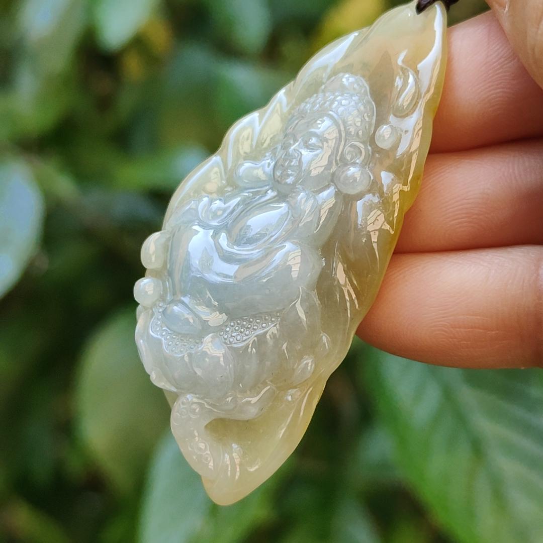 Very Rare Light Lavender and Lemon Yellow with Brown Natural Type A Jadeite pendant carved with baby buddha, certificate included weighs 20.13 grams, 57.90 * 26.80 * 11.20 mm, suitable for daily wear (pendant86)