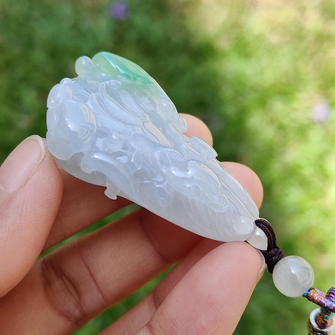 Semi Icy Natural Type A Jadeite Jade with green crafted as Chinese Cabbage Pendant, with certificate weigh 21.33 grams, measurement 47 * 25 * 12 mm (pendant197)