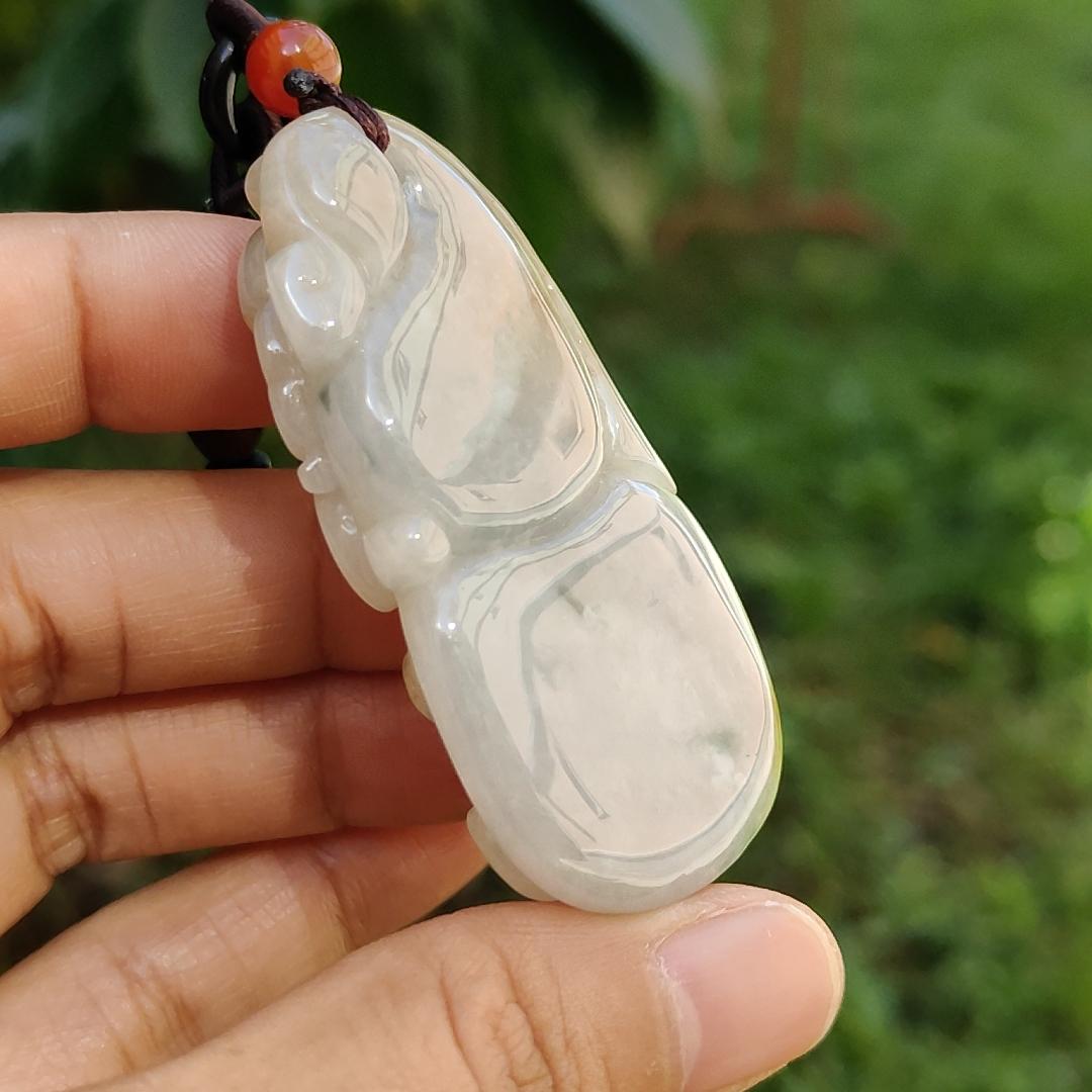 Another Excellent Old Collection with Yellow and Green Natural Type A Jadeite Jade Pendant Necklace crafted as Gourd with two bats with certificate weigh 34.42 grams, 55.5 * 29.5 * 12.3 mm (pendant173)