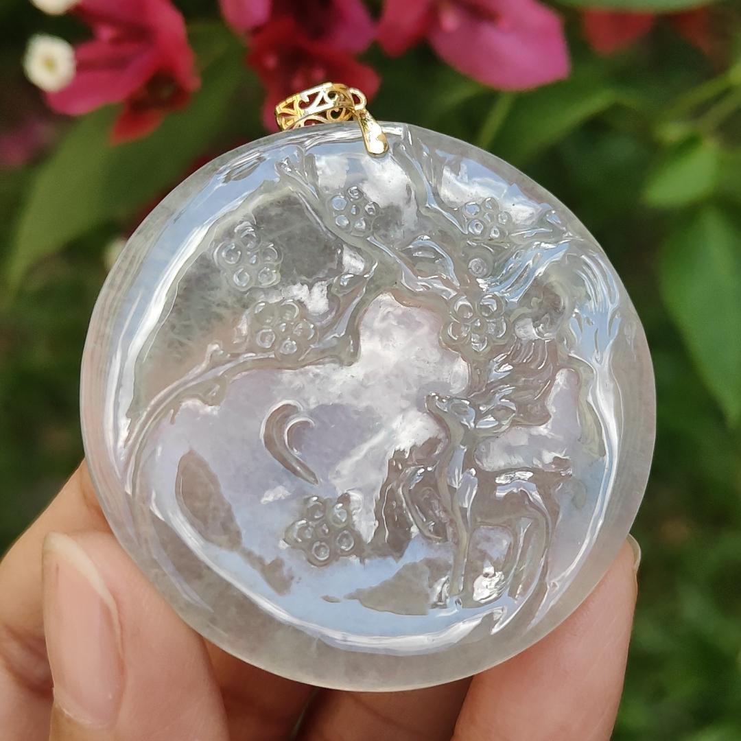 High Premium Icy Variety Quality Natural Type A Jadeite Jade Pendant Necklace crafted as Deer meaning all the way with you with certificate weigh 21.24 grams, measurement 46.9 * 47 * 4.8 mm (18kp10)