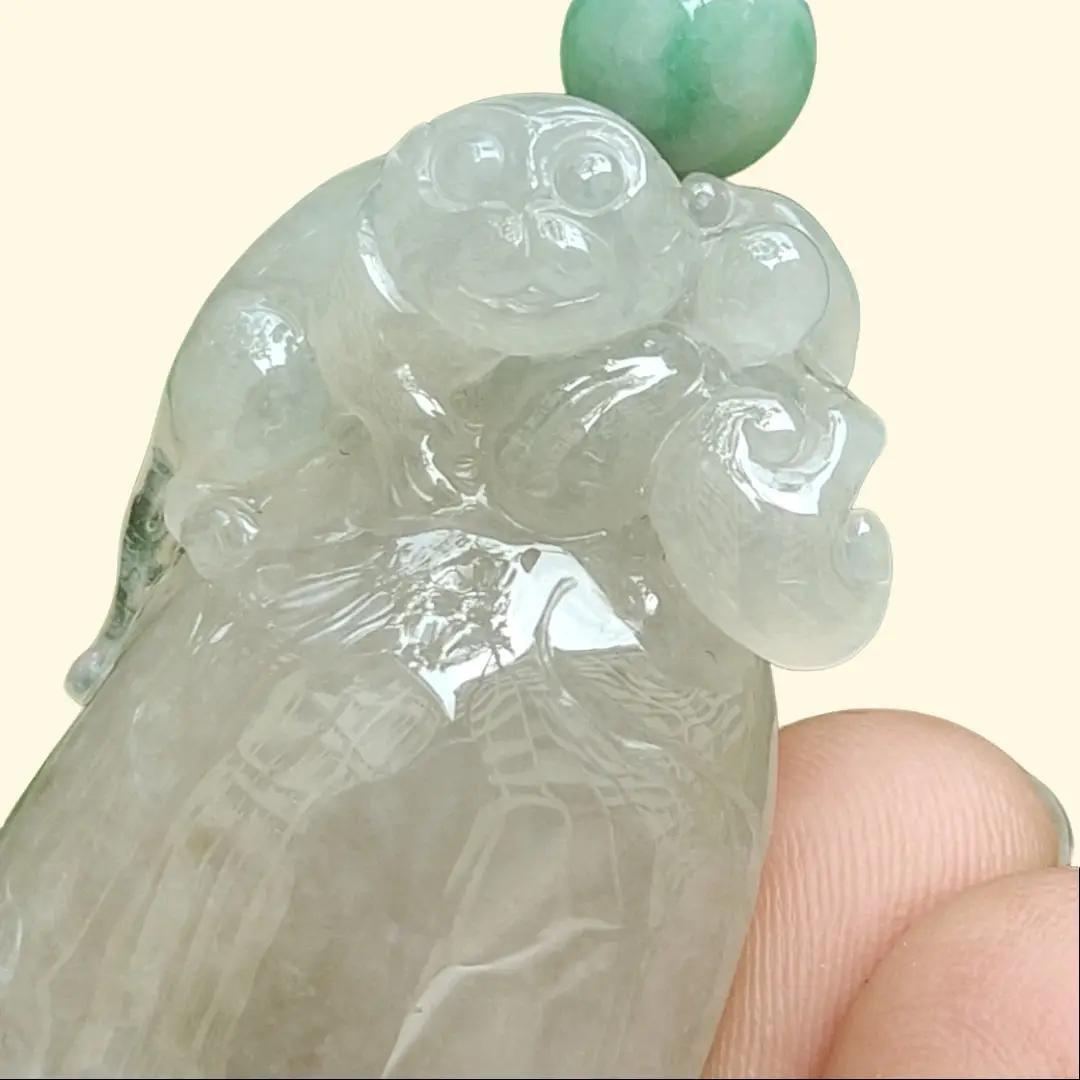 High Quality Brownish Yellow Icy Translucent Natural Type A Jadeite Jade crafted with Monkey as Pendant, certificate weighs 31.67 grams, measurement 53 * 23.6 * 13 mm (pendant295)