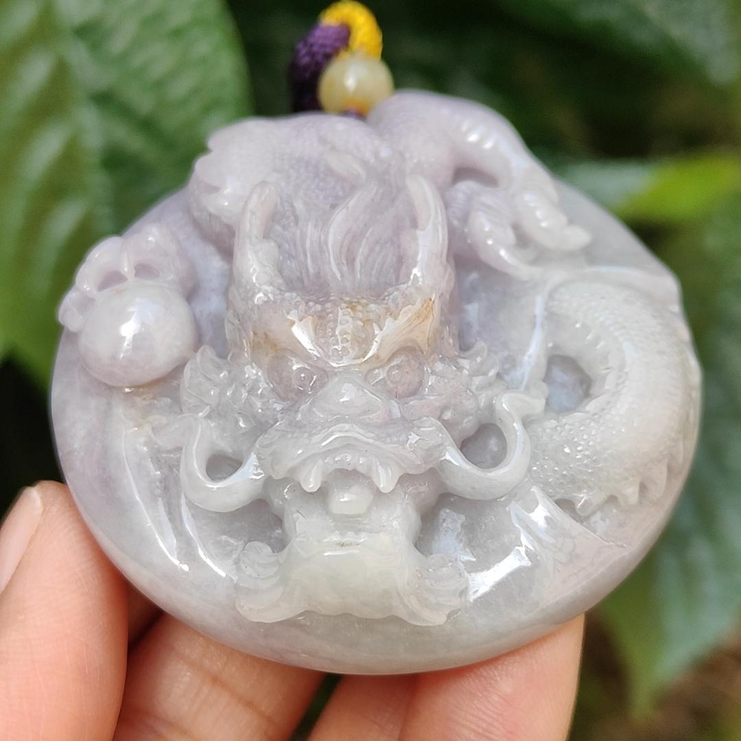 Mid-Year Special Offer Lavender with Yellow Patches Natural Type A Jadeite Jade crafted as Dragon with certificate weigh 71.76 grams, 54.8 * 54.8 * 15.8 mm (pendant170)