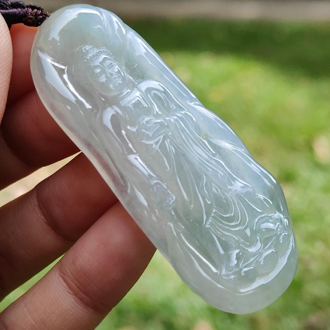 Light Green Hue Icy Translucent Natural Type A Jadeite Jade crafted as Amitābha to wear as Pendant, certificate weighs 18.67 grams (pendant281)