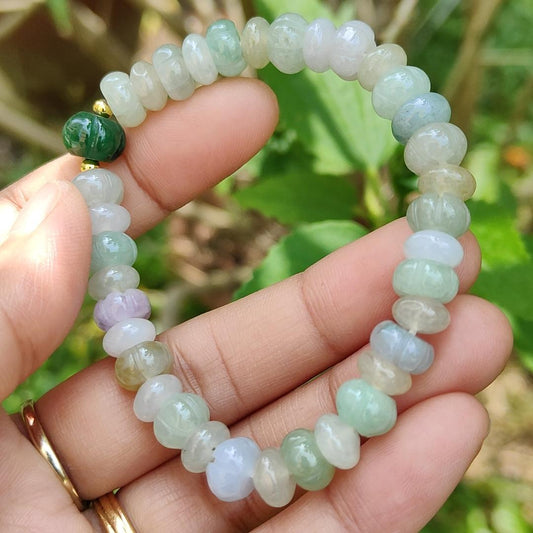 Multi Colors Natural Type A Jadeite Jade 35 beads crafted with shape of Pumpkin around 8.2 mm, 9.3mm(Big), certificate included weigh 20.37 grams (bracelet15)