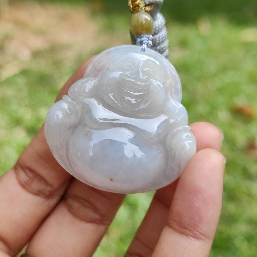 Quality Semi Translucent Natural Type A Jadeite Jade crafted as Milo Buddha as Pendant, certificate weighs 12.57 grams, measurement 37.5 * 38.9 * 6.3 mm (pendant275)