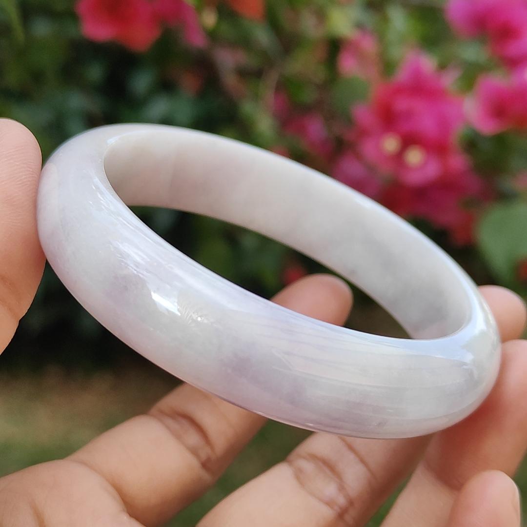 Light Lavender Natural Type A Jadeite Jade crafted with shape of Peace Bracelet Bangle, certificate weigh 60.17 grams, measurement 14.1 * 8 mm, Wrist size 57.5 mm (bangle5)