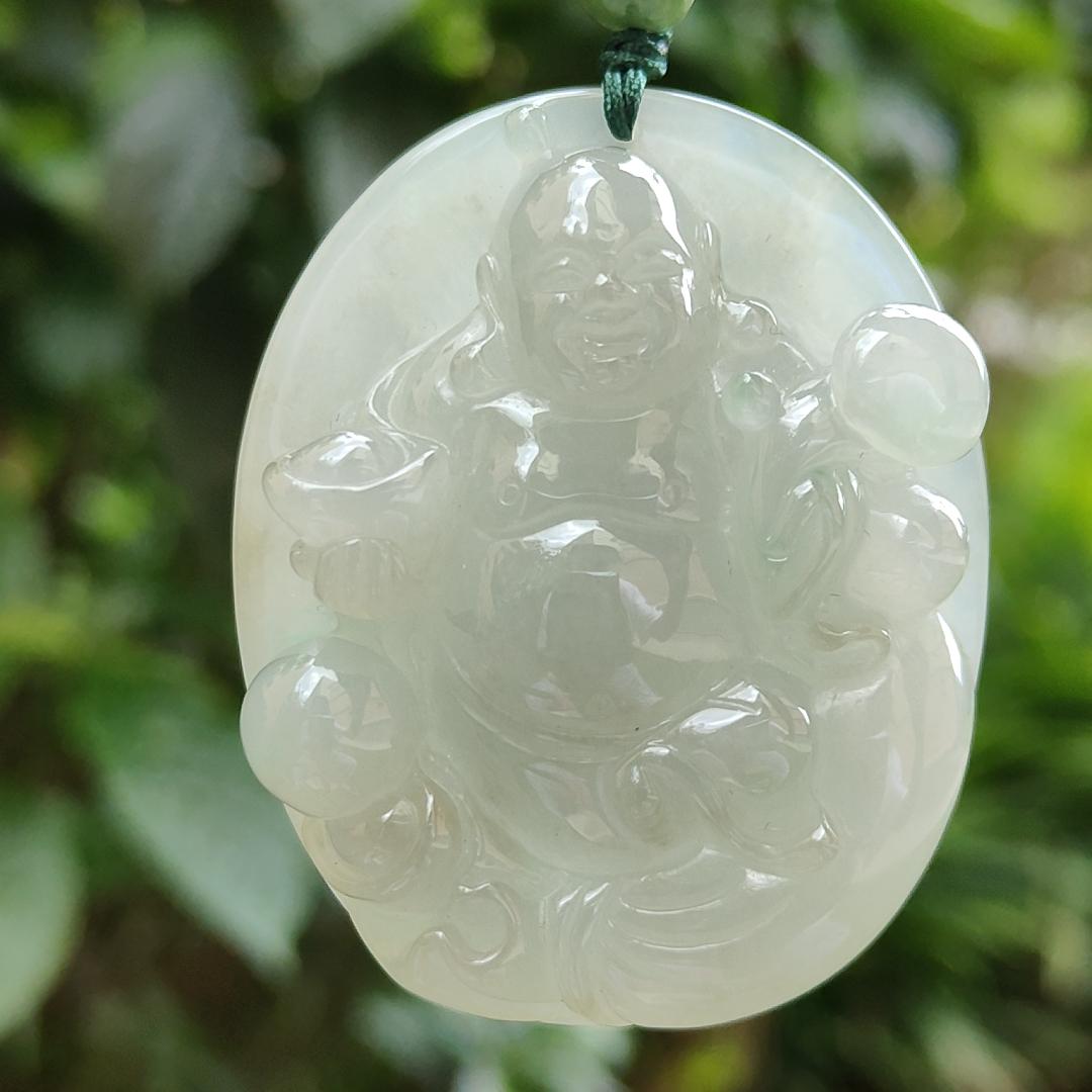 High Quality Natural Type A Jadeite Jade crafted as Ruyi Milo Buddha as Pendant, certificate weighs 47.74 grams, measurement 50.2 * 40.5 * 12.9 mm (pendant254)