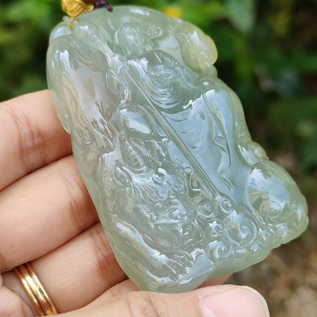 King of the inferno Special Premium Natural Type A Jadeite with Light Green and Yellow come with certificate weight 76.35 grams, 69.50 * 44.30 * 12 mm, very fine translucent rare jadeite pendant for collection (pendant98)