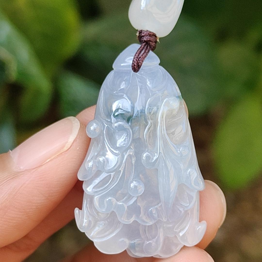 Lavender,Green and Yellow Natural Type A Jadeite Jade crafted with shape of Cabbage as Pendant , certificate weigh 8.16 grams, measurement 36.9 * 22 * 8.2 mm (pendant238)