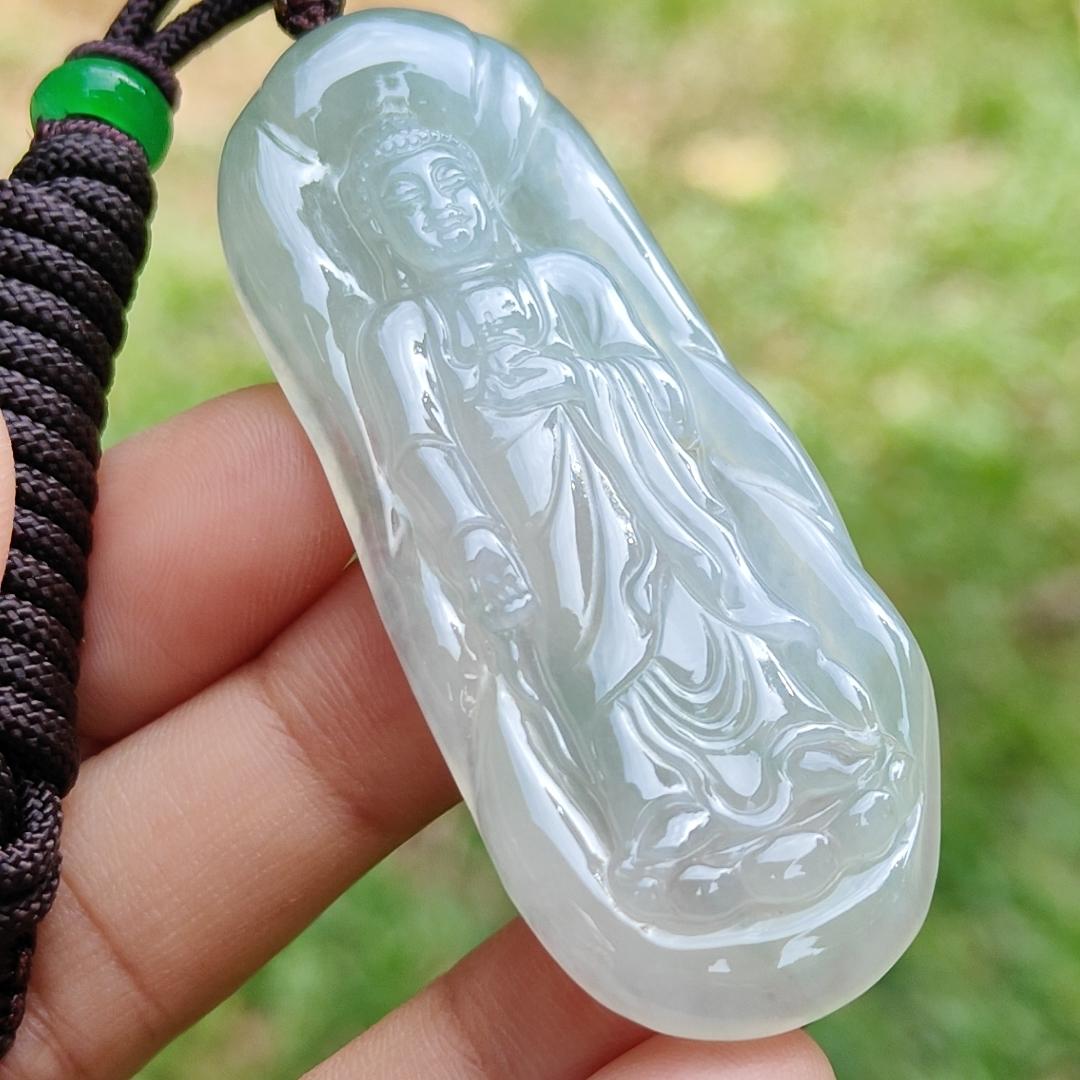 Light Green Hue Icy Translucent Natural Type A Jadeite Jade crafted as Amitābha to wear as Pendant, certificate weighs 18.67 grams (pendant281)