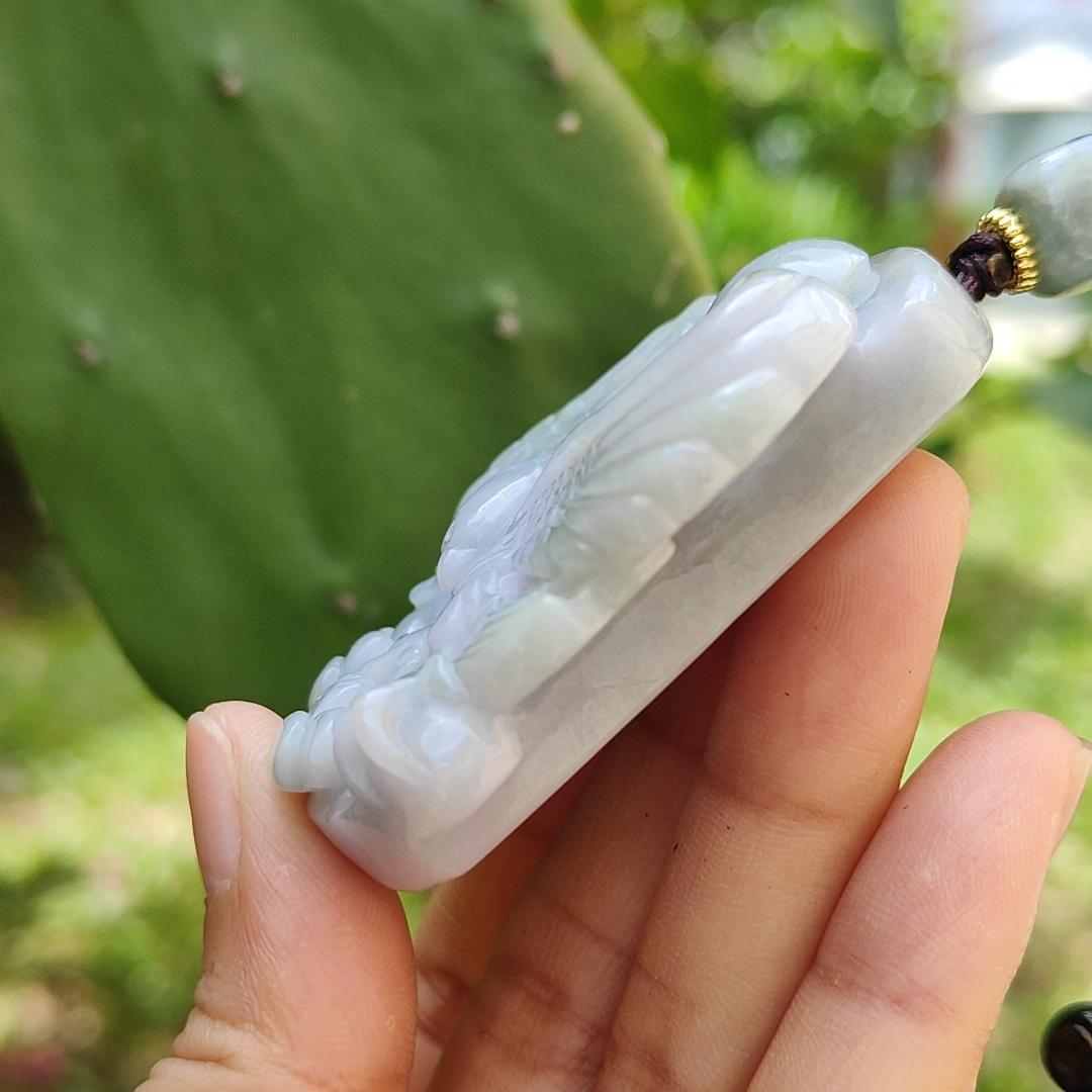 Lavender Natural Type A Jadeite Pendant crafted with Eagle meaning win, good for businesse, majesty, power and freedrom, certificate weight 75.8150 gram, 57 * 54.20 * 15.10 mm (pendant111)