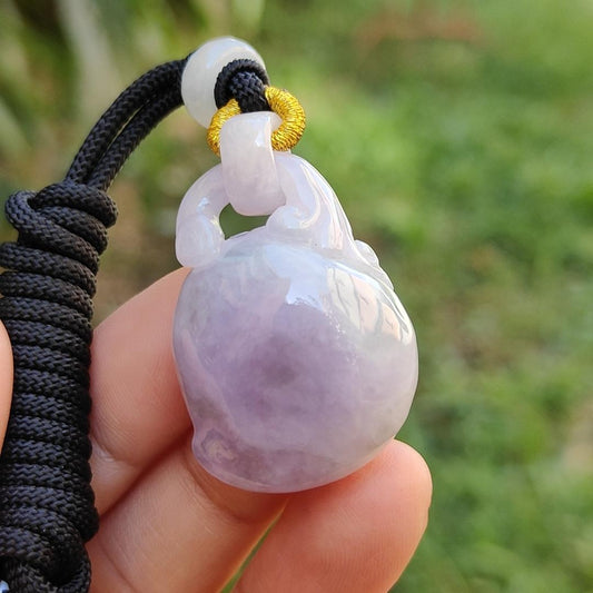 Rare Imperial Light Lavender Patches Natural Type A Jadeite Jade Pendant Necklace crafted as peach with certificate weigh 13.52 grams, 34 * 22.8 * 11.3 mm (pendant171)