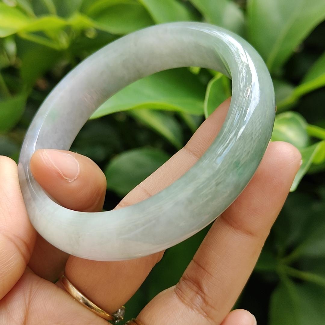 High Quality Light Lavender, Light Green Natural Type A Jadeite Jade Peace Bangle Wrist Size 53.7 mm, certificate weighs 55.94 grams, Width 13.2 Thickness 8 mm (bangle10)