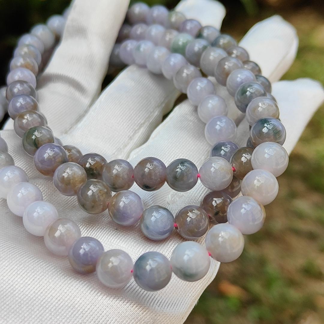 Very Rare Premium Light Green, Lavender and Brown Natural Type A Jadeite Jade crafted as 8mm * 98 beads for Necklace or Bracelet with certificate weigh 82.98 grams (bracelet22)