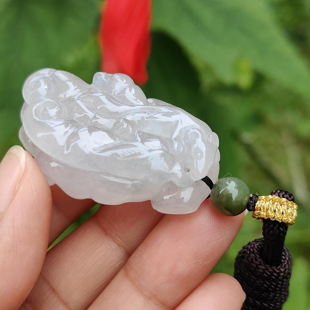 Rare Premium Natural Type A Jadeite Pendant Necklace crafted as Chayote with Squirrel and Ruyi, symbols of Happiness, fortune and luck with certificate weigh 30.16 grams, 44.3 * 27.8 * 15.6 mm (pendant52)