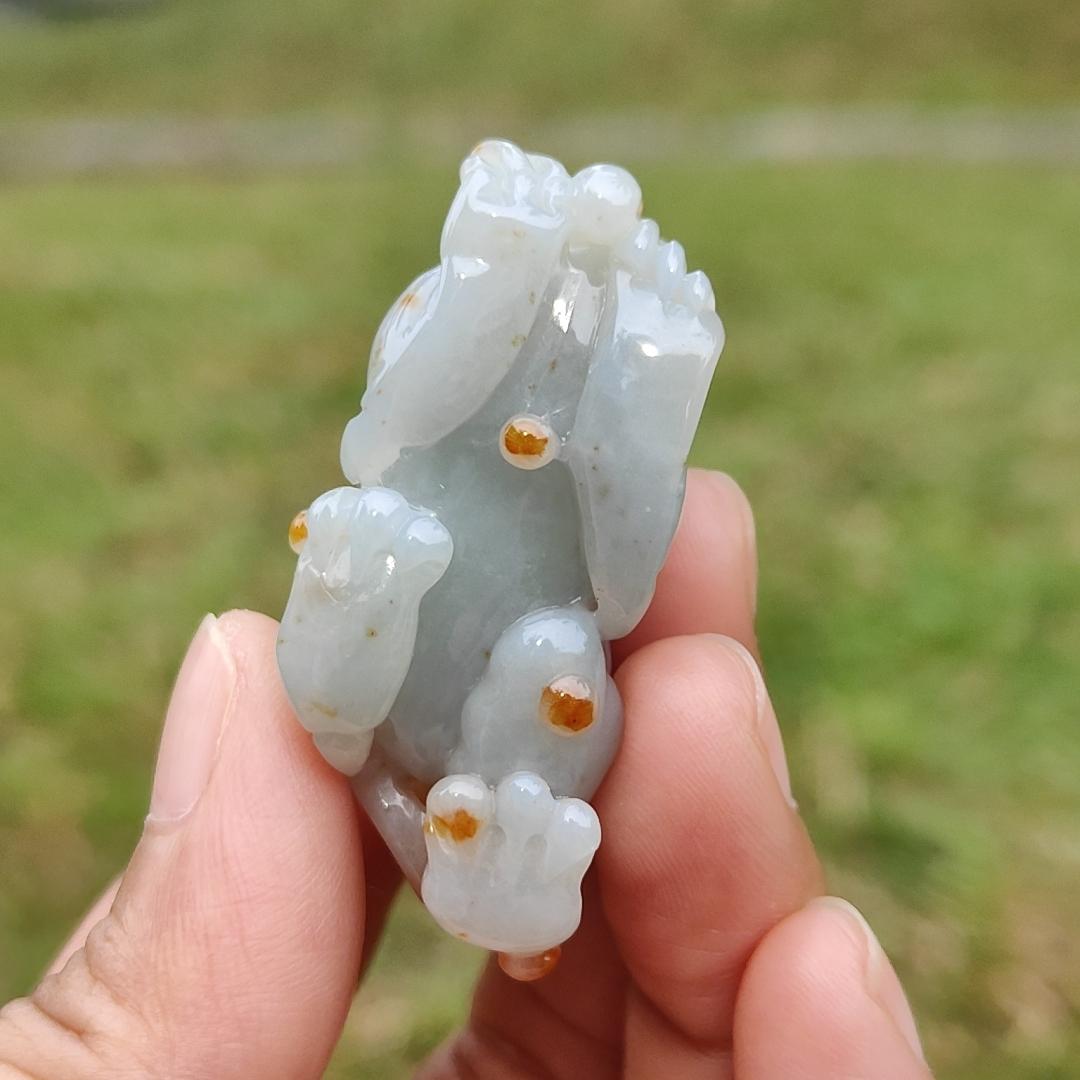 Super Rare Reddish,Yellow abd Tea Green Premium Quality Natural Type A Jadeite Jade crafted with Pixiu as Pendant with certificate weigh 34.14 grams, measurement 45.2 * 19.5 * 22.1 mm (pendant221)