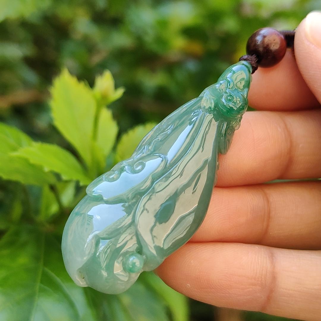 Very beautiful Full Green and Light Green Hue Natural Type A Jadeite Jade crafted with Three Legs Toad with coin and Ruyi with certificate weigh 16.97 grams, measurement 52.8 * 21.2 * 10.7 mm (pendant180)