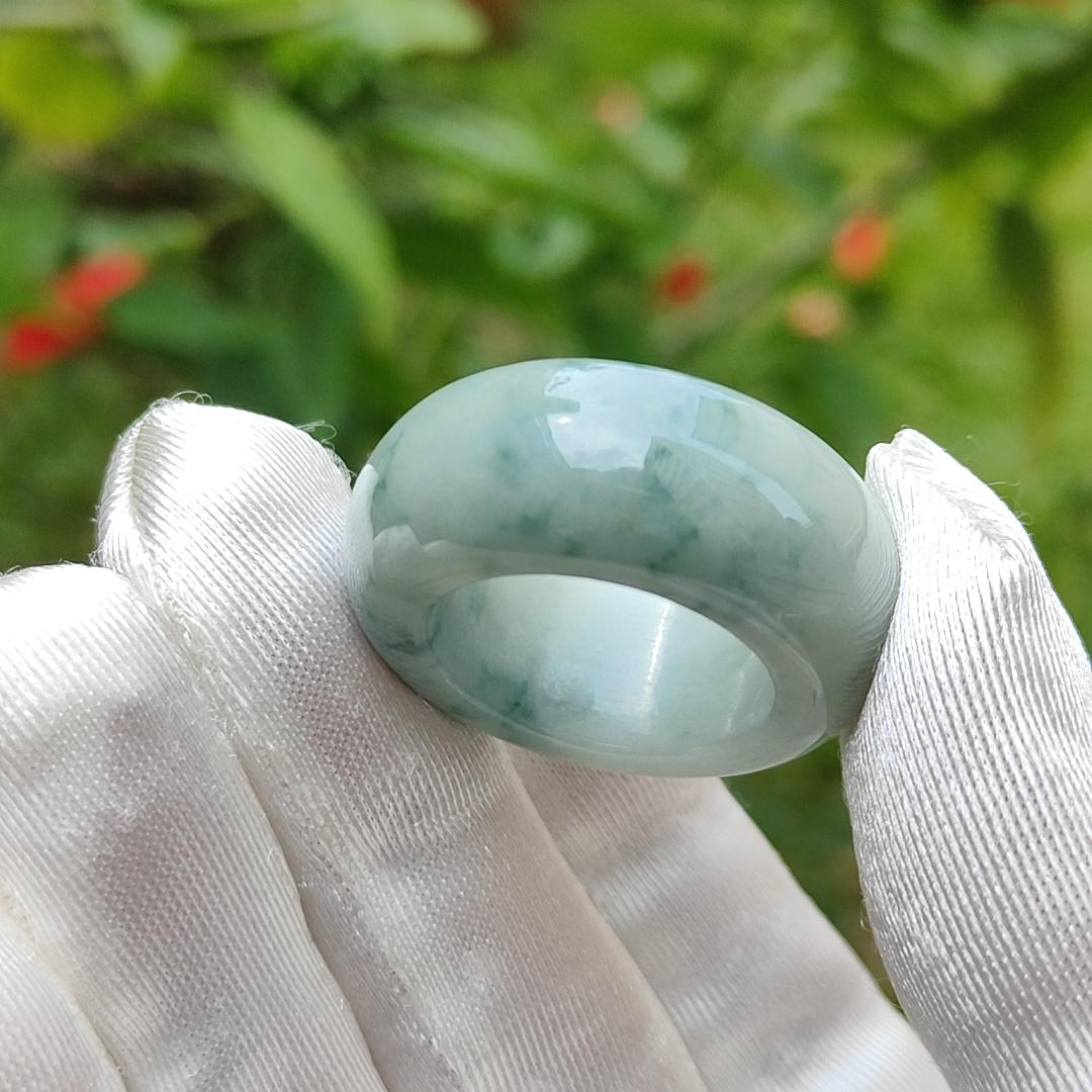 Light green with green patches Natural Type A Jadeite jade ring with QIC labs approved certificate weigh 18.31 grams, 12.6 * 6.5 mm, finger size 20mm (ring3)