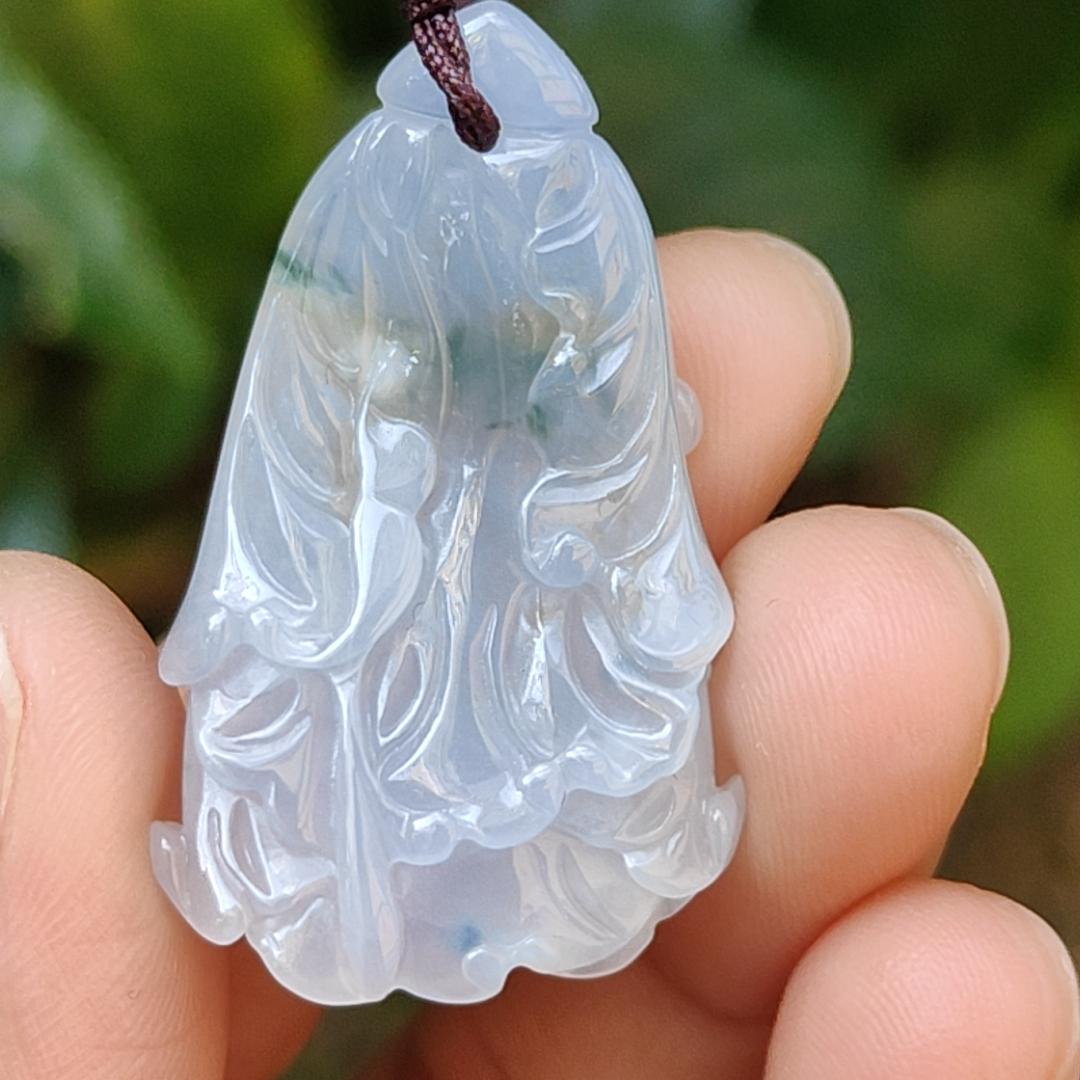 Lavender,Green and Yellow Natural Type A Jadeite Jade crafted with shape of Cabbage as Pendant , certificate weigh 8.16 grams, measurement 36.9 * 22 * 8.2 mm (pendant238)