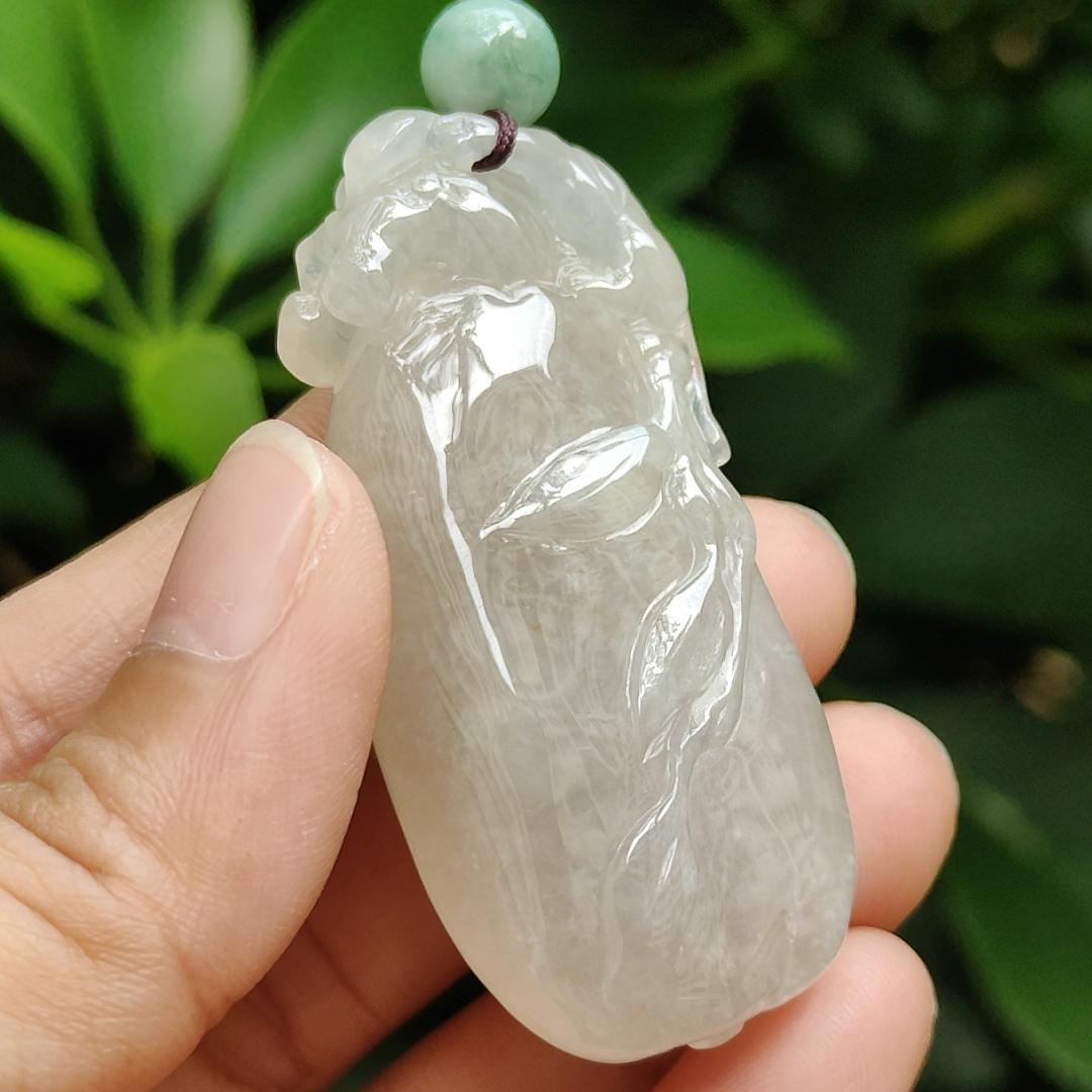 High Quality Brownish Yellow Icy Translucent Natural Type A Jadeite Jade crafted with Monkey as Pendant, certificate weighs 31.67 grams, measurement 53 * 23.6 * 13 mm (pendant295)